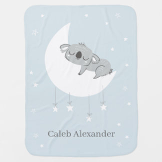 Personalized Blue Sleeping Koala Boy Baby Blanket