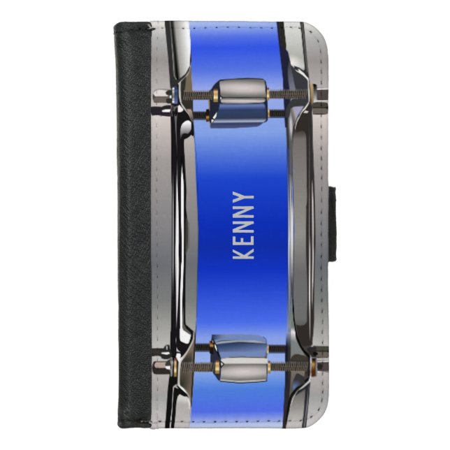 Personalized Blue Snare Drum iPhone Wallet Case (Front)