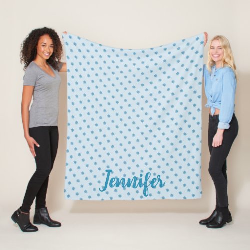 Personalized Blue Snow Snowflake Winter Holiday Fleece Blanket