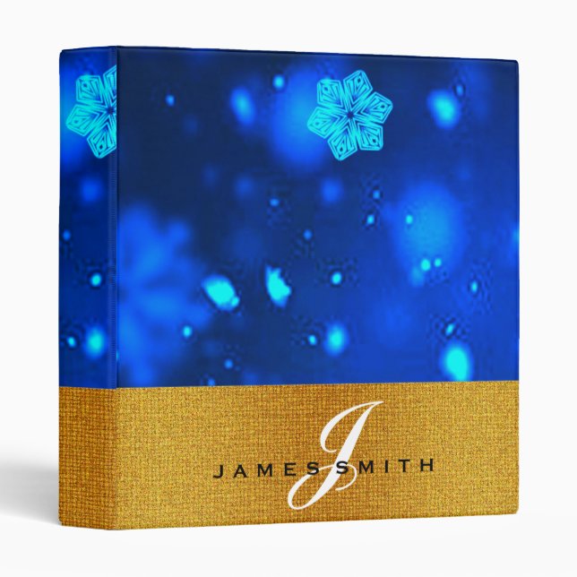 Personalized Blue Snowflake Faux Confetti Glitter Binder (Front/Spine)