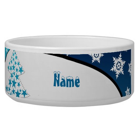 Personalized Blue Snowflake Pet Bowl