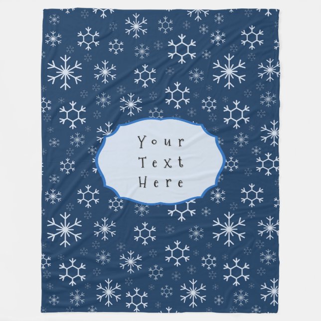 Personalized Blue Snowflake Winter Fleece Blanket (Front)