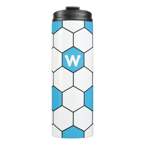 Personalized Blue Soccer Ball Pattern Thermal Tumbler