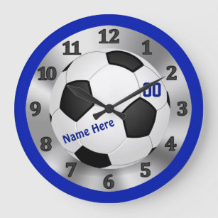 Personalized Blue Soccer Clock, NAME and NUMBER Large Clock