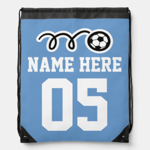 Personalized blue soccer drawstring backpack bag
