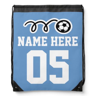 Personalized blue soccer drawstring backpack bag