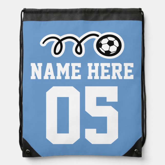 Personalized blue soccer drawstring backpack bag (Front)