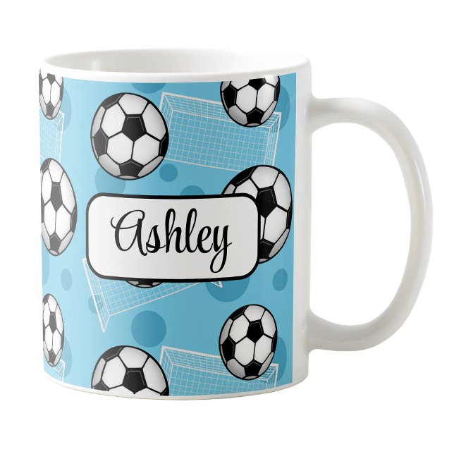 Personalized Blue Soccer Mug (Personalized Blue Soccer Mug at Amy's Coffee Mugs on Zazzle. )