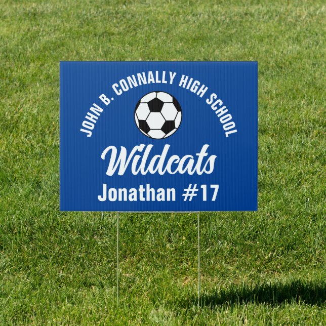 Personalized Blue Soccer Player High School Yard Sign (Insitu)