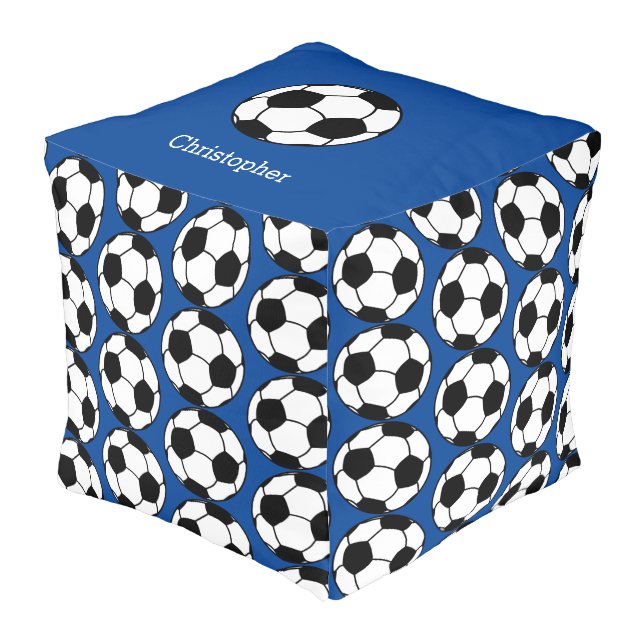 Personalized Blue Soccer Pouf (Angled Front)