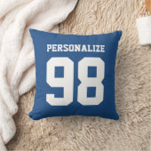 Personalized blue sport jersey number throw pillow (Blanket)