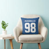 Personalized blue sport jersey number throw pillow (Chair)