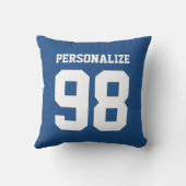 Personalized blue sport jersey number throw pillow (Back)