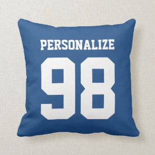 Personalized blue sport jersey number throw pillow