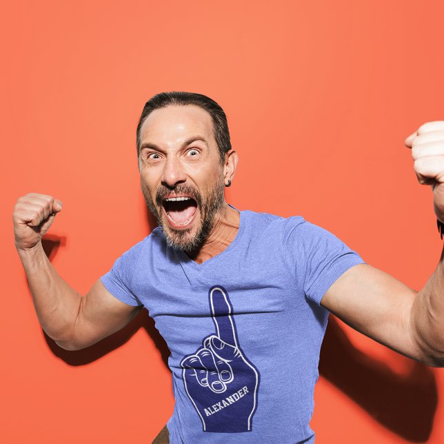 Personalized Blue Sports Foam Finger Tri-Blend Shirt (Creator Uploaded)