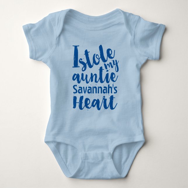 Personalized Blue Sports Stole My Aunties Heart Baby Bodysuit (Front)