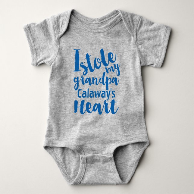 Personalized Blue Sports Stole My Grandpas Heart Baby Bodysuit (Front)