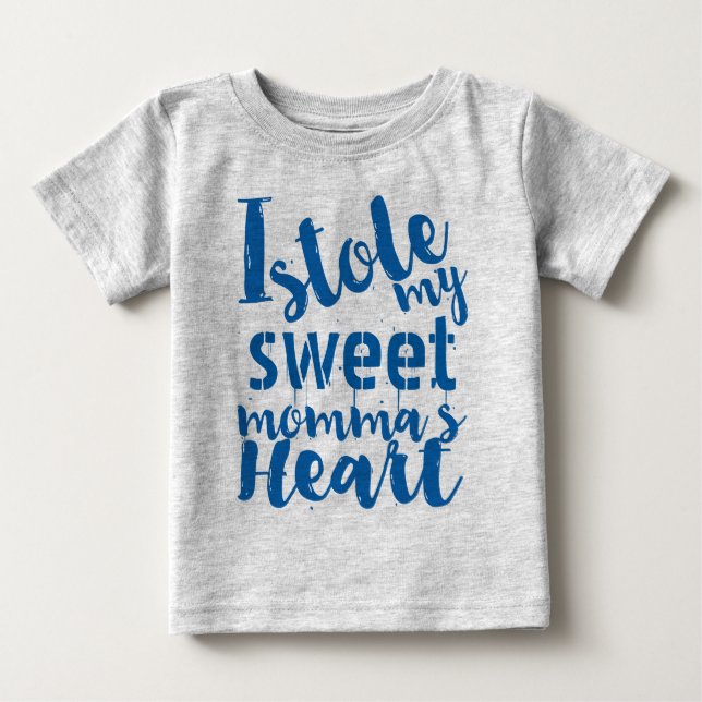 Personalized Blue Sports Stole My Mommas Heart Baby T-Shirt (Front)