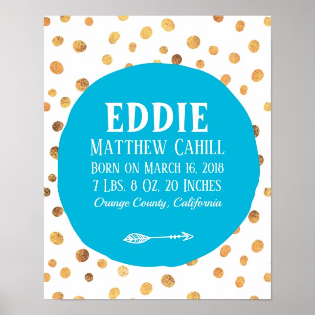 Personalized blue spot birth poster print (Front)