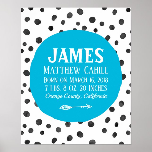 Personalized blue spot birth poster print (Front)