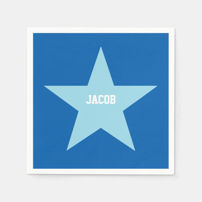 Personalized Blue Star Print Paper Napkin (Front)