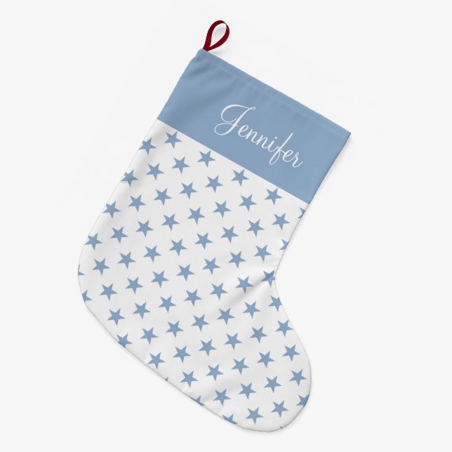 Personalized Blue Stars Large Christmas Stocking (Front (Hanging))