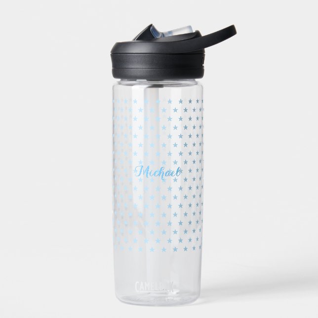 Personalized Blue Stars Monogram Kids Boys Cool Water Bottle (Left)