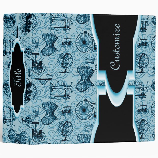 Personalized Blue Steampunk Pattern Binder (Front/Spine)