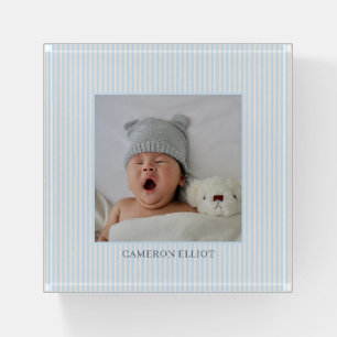 Personalized Blue Stripe Baby Boy Photo Gift Paperweight
