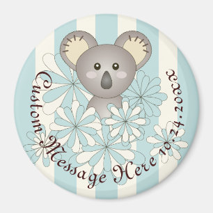 Personalized Blue Stripe Baby Koala Party Favor Magnet