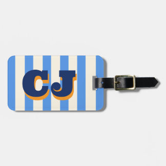 Personalized Blue Stripe Monogram, Custom Initial Luggage Tag