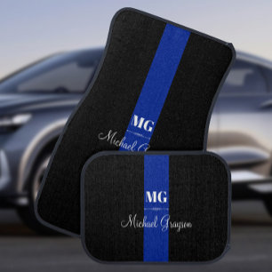 Personalized Blue Stripe Monogram Name Car Floor Mat
