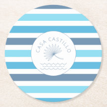 Personalized Blue Stripe Paper Coaster