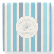 Personalized Blue Stripe Stone Coaster