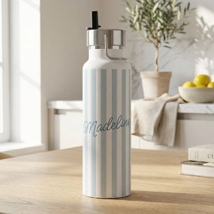 Personalized Blue Stripe Water Bottle with Name