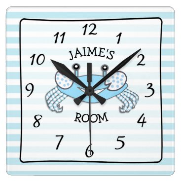 Personalized Blue Striped Baby Boy Name Crab Clock Personalized Blue Striped Baby Boy Name Crab Clock
