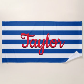 Personalized Blue Striped Beach Towel