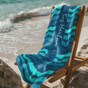 Personalized Blue Striped Beach Towel