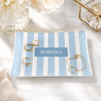 Personalized Blue Striped Jewelry Tray
