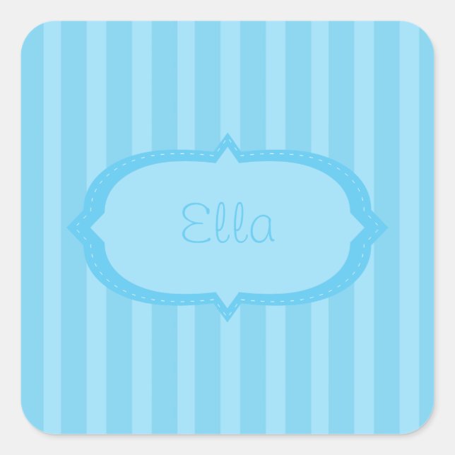 Personalized Blue Stripes Square Stickers (Front)