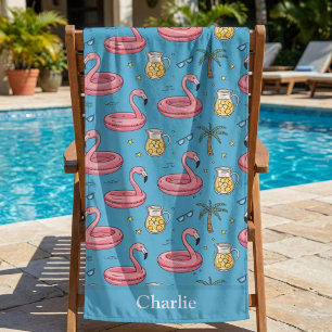 Personalized Blue Summer Vibes Beach Towel