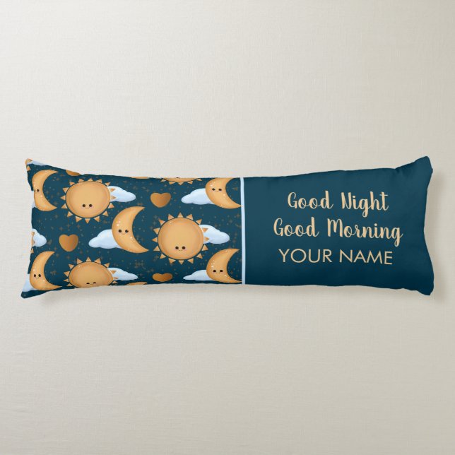 Personalized Blue Sun Moon Good Night Good Morning Body Pillow (Front)