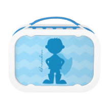 Personalized Blue Superhero Boy Silhouette Kids Lunch Box
