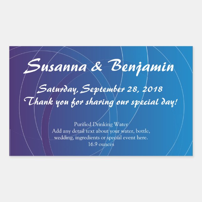 Personalized Blue Swirls Water Bottle Label (Front)