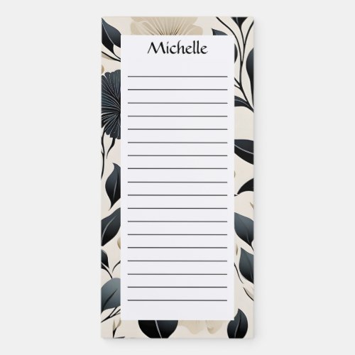 Personalized Blue Tan Floral Name Lined Magnetic Notepad