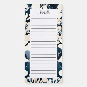 Personalized Blue Tan Floral Name Lined Magnetic Notepad