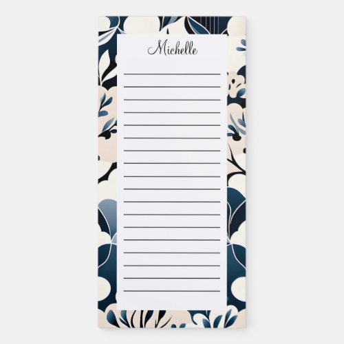 Personalized Blue Tan Floral Name Lined Magnetic Notepad