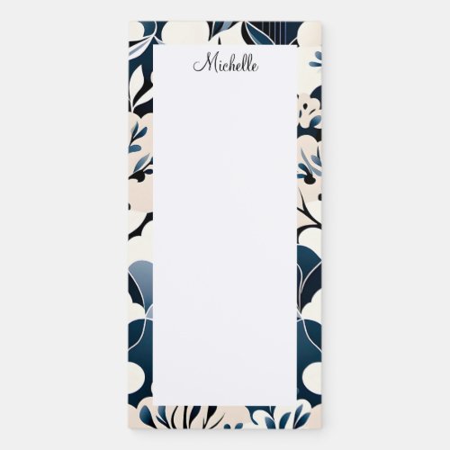 Personalized Blue Tan Floral Name Magnetic Notepad