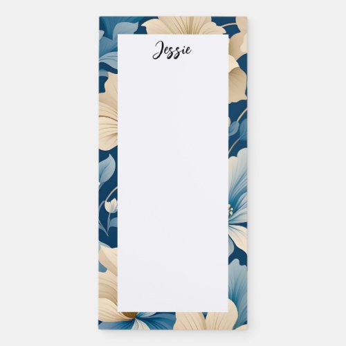 Personalized Blue Tan Floral Name Magnetic Notepad