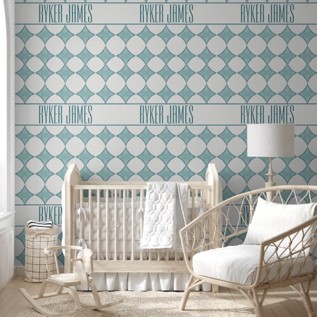 Personalized Blue Teal Diamonds Baby Name Wallpaper (Kids)